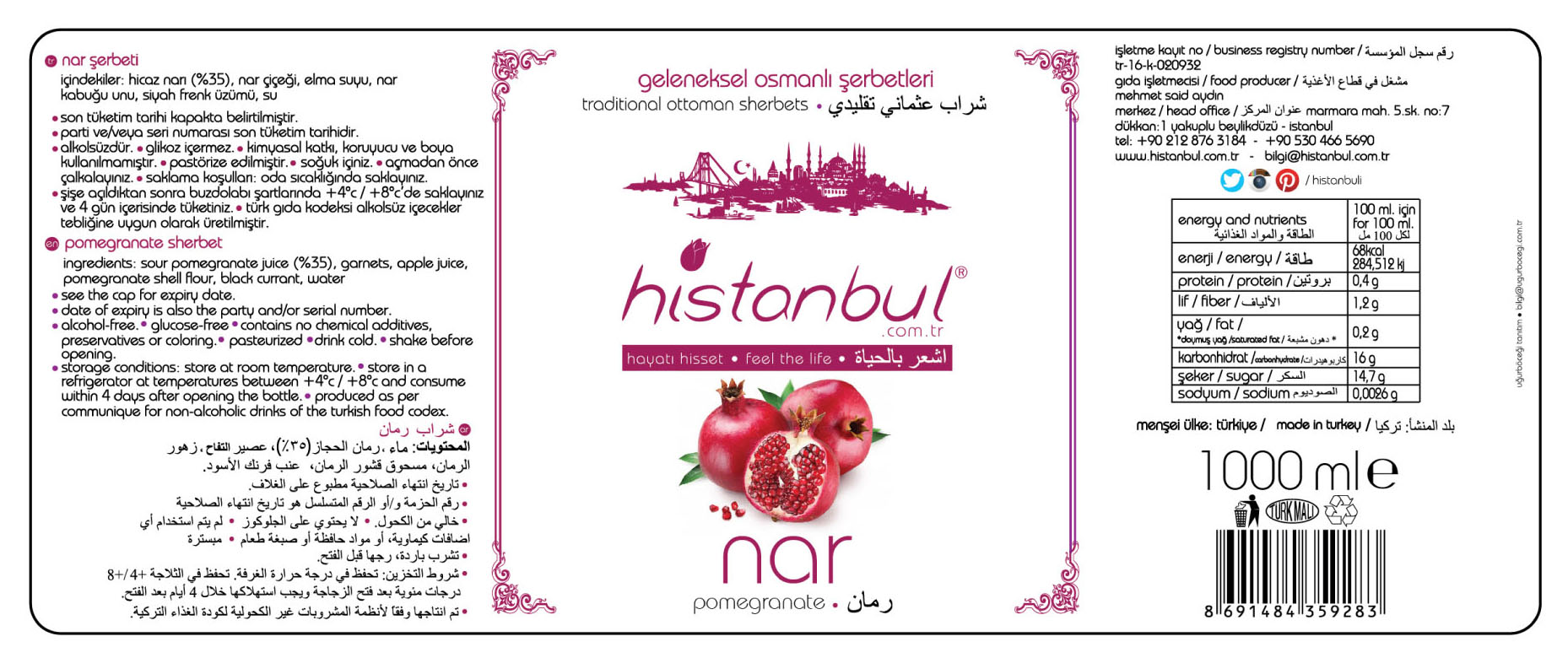 etiket nar 1000 ml